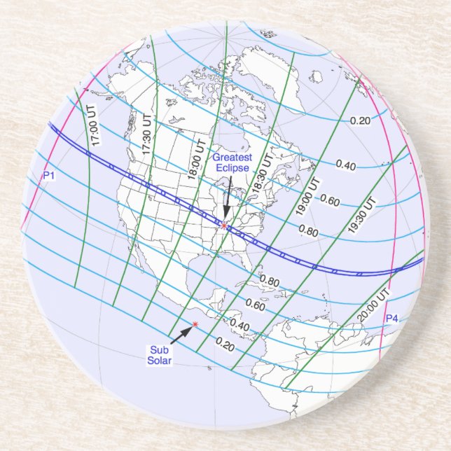 Gesamter Solar-Eclipse 2017 Globaler Pfad Getränkeuntersetzer (Vorne)