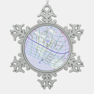 Gesamter Solar-Eclipse 2017 Globaler Pfad Schneeflocken Zinn-Ornament