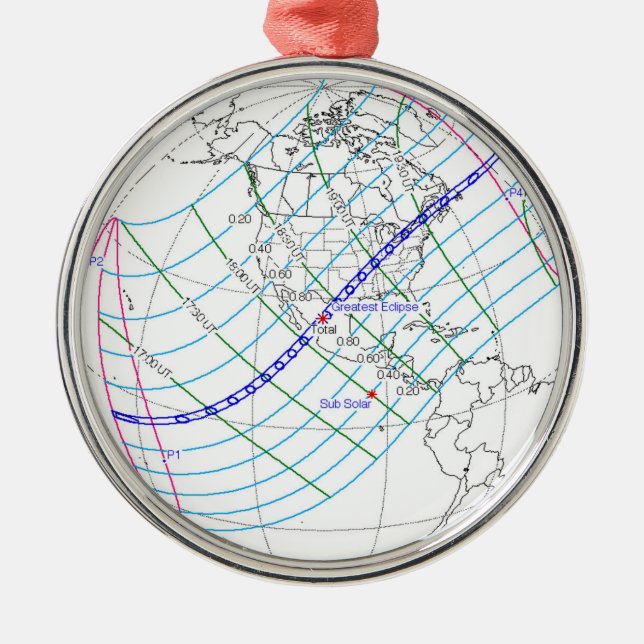 Gesamter Solar-Eclipse 2024 Globaler Pfad Ornament Aus Metall (Vorne)