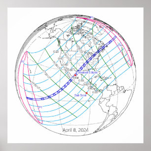 Gesamter Solar-Eclipse 2024 Globaler Pfad Poster