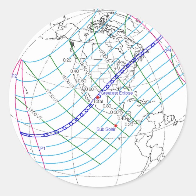 Gesamter Solar-Eclipse 2024 Globaler Pfad Runder Aufkleber (Vorderseite)