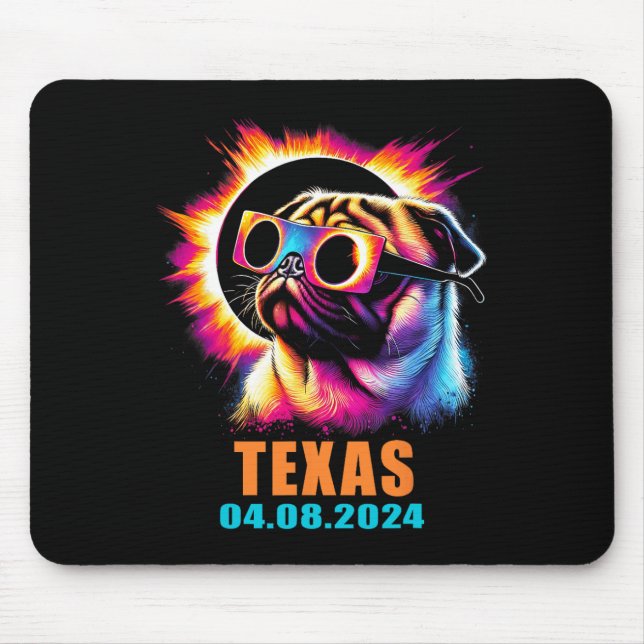 Gesamter Solar-Eclipse 2024 Mops Hund mit Gles Mousepad (Vorne)