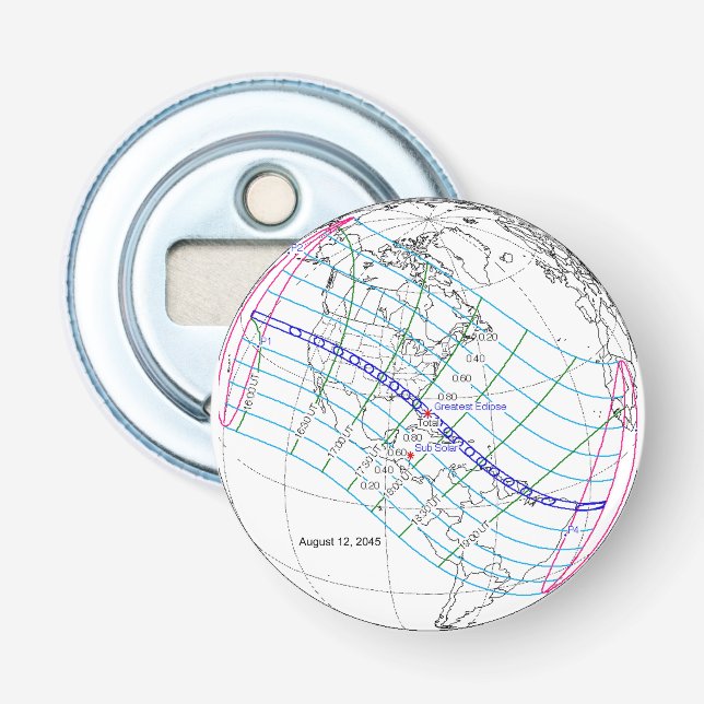 Gesamter Solar-Eclipse 2045 Globaler Pfad Flaschenöffner (Vorderseite)