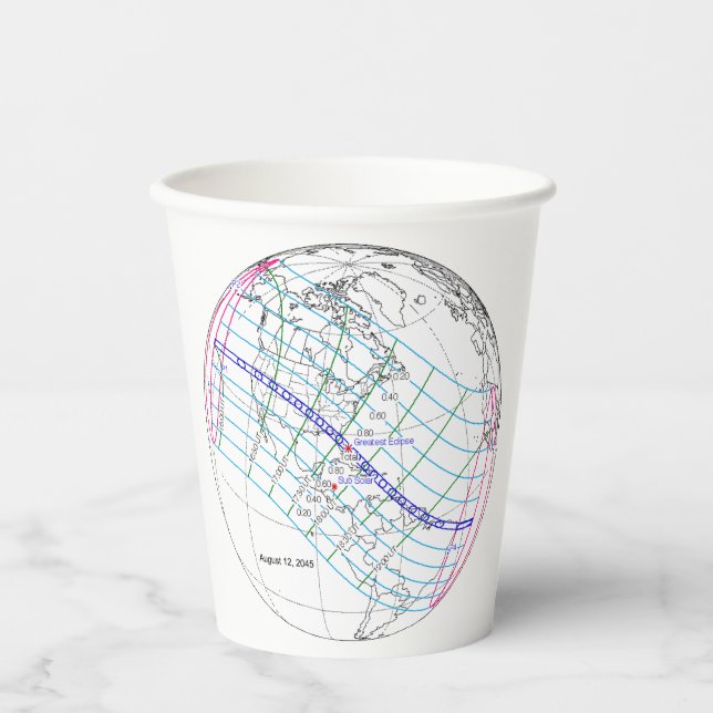 Gesamter Solar-Eclipse 2045 Globaler Pfad Pappbecher (Vorderseite)