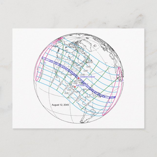 Gesamter Solar-Eclipse 2045 Globaler Pfad Postkarte (Vorderseite)