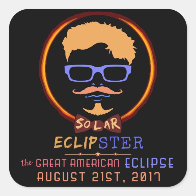 Gesamter Solar-Eclipse-August 21 2017 Sonniger Hip Quadratischer Aufkleber (Vorderseite)