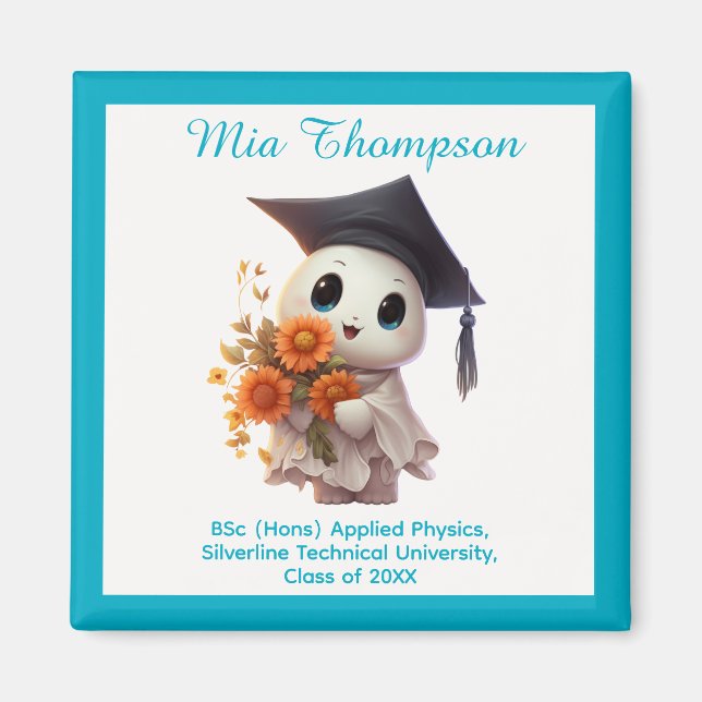 🎓 Gesamter Text anpassbar Chibi Blue Abschluss Magnet (Vorne)