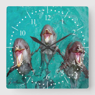Gesang-Delphine im Ozean Quadratische Wanduhr