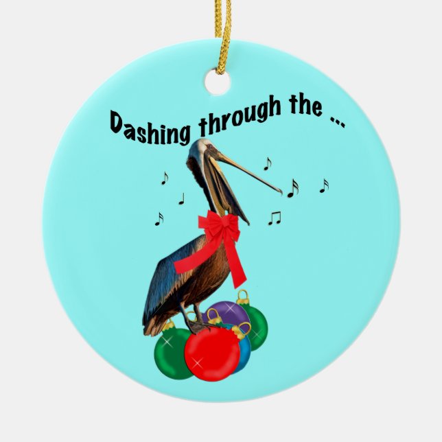 Gesang-Pelikan-Weihnachtsverzierung Keramikornament (Vorne)