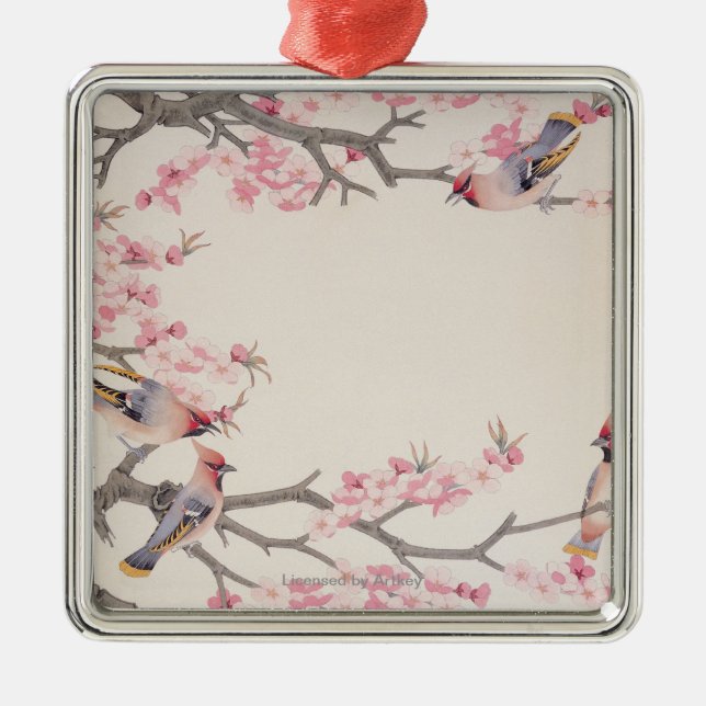Gesang-Vögel im Frühjahr Silbernes Ornament (Vorne)