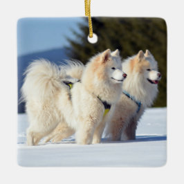 Gesäumte Hunde im Schnee Keramikornament