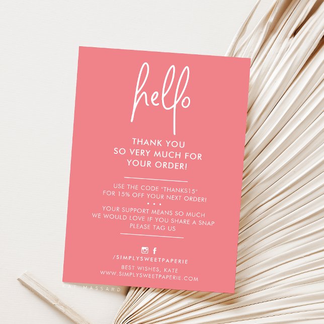 GESCHÄFT DANK IHNEN moderne hallo hübsche Korallen Dankeskarte (Von Creator hochgeladen)