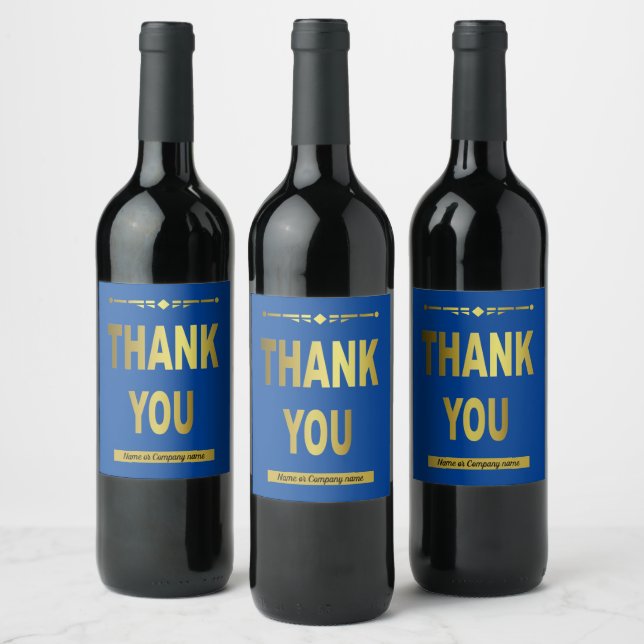 Geschäft Dankeschön Blaue Typografie Weinetikett (Flaschen)