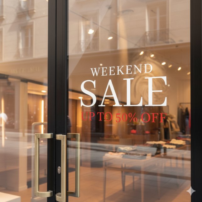 Geschäft Elegant Minimal Weiß & Rot | Ladenverkauf Fensteraufkleber (Von Creator hochgeladen)