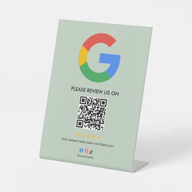 Geschäft Google Review Tischschild l QR-Code Sockelschild (Vorderseite)