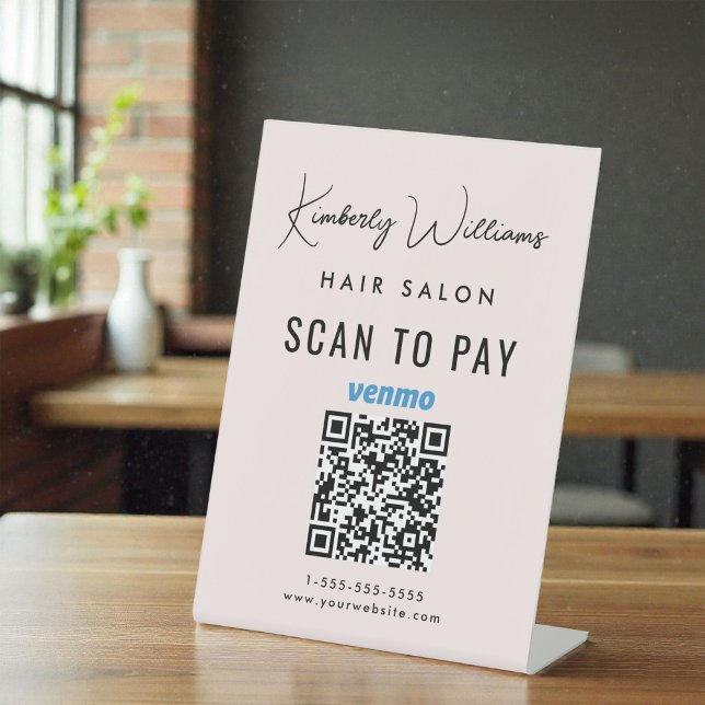 Geschäft Scan To Pay Venmo QR Code Rosa Sockelschild (Scan To Pay Venmo QR Code Business Pink Pedestal Sign)