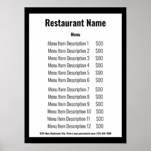Geschäft Vorlagenmenü Restaurant Schwarzweiß Poster