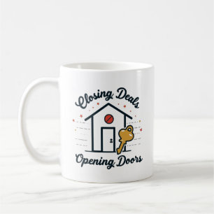 Geschäfte abschließen, Türen öffnen Realtor Kaffeetasse