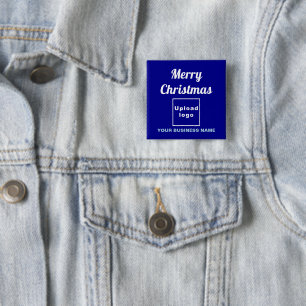 Geschäftliche Weihnachtsgrüße auf blauem quadratis Button