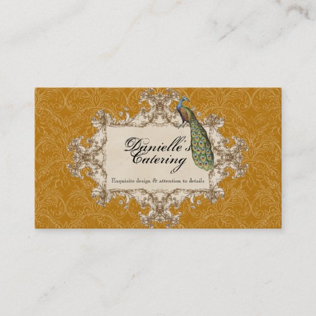 Geschäfts-Karten - GoldVintager Pfau u. Visitenkarte (Vorderseite)