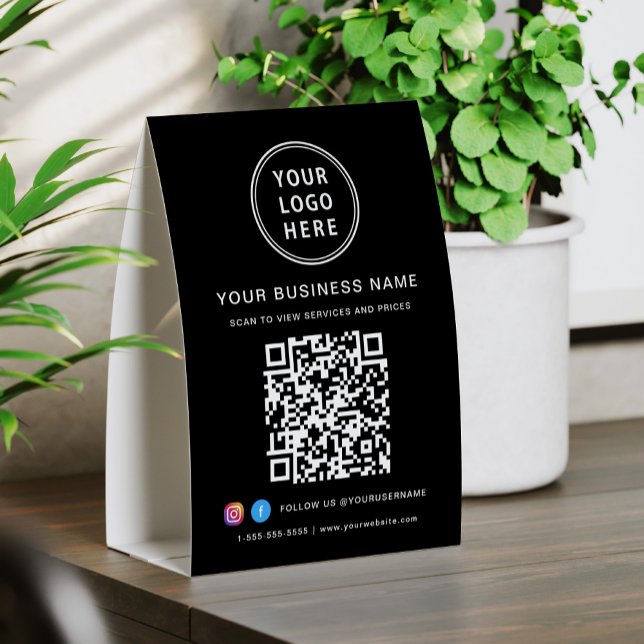 Geschäfts-Logo QR-Code Schwarz Tischaufsteller (Von Creator hochgeladen)