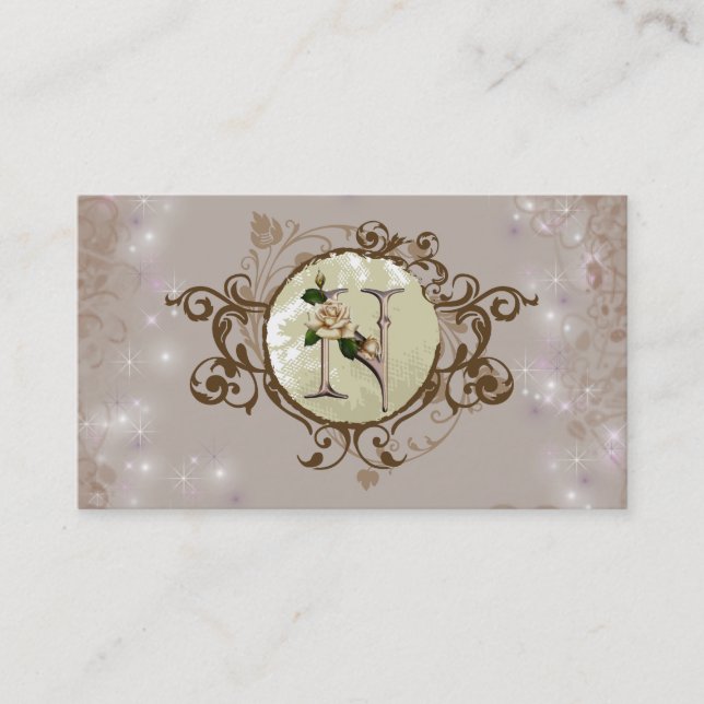 Geschäfts-Monogramm-Rosen-Karte N Visitenkarte (Vorderseite)