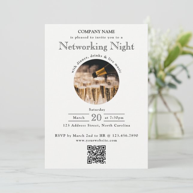 Geschäfts-Netzwerk-Dinner-Event-Foto-QR-Code Einladung (Stehend Vorderseite)