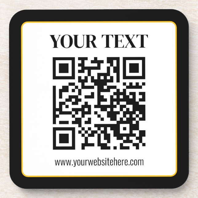 Geschäfts-QR-Code mit oberem und unterem Text, Sch Getränkeuntersetzer (Vorderseite)