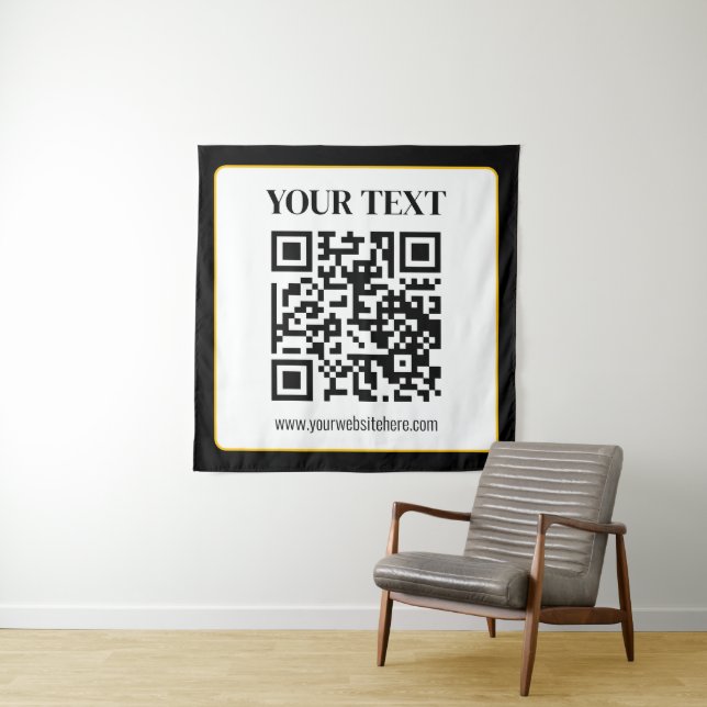 Geschäfts-QR-Code mit oberem und unterem Text, Sch Wandteppich (Beispiel)
