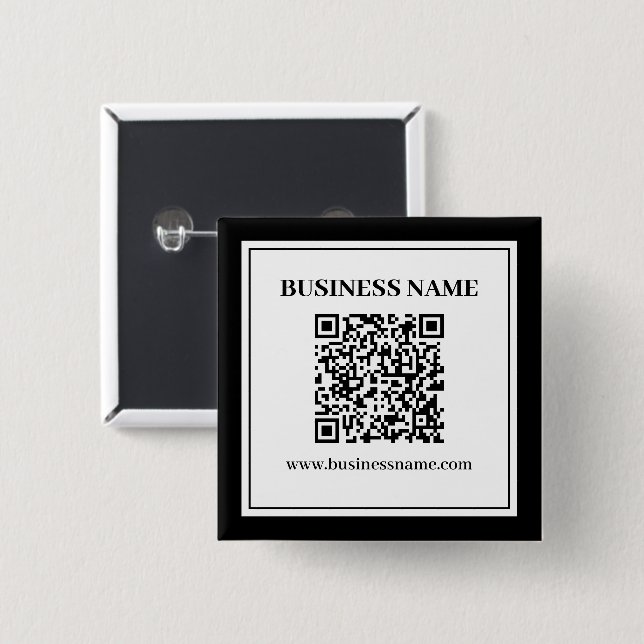 Geschäfts-QR-Code | Schwarz & Weiß Button (Vorne & Hinten)