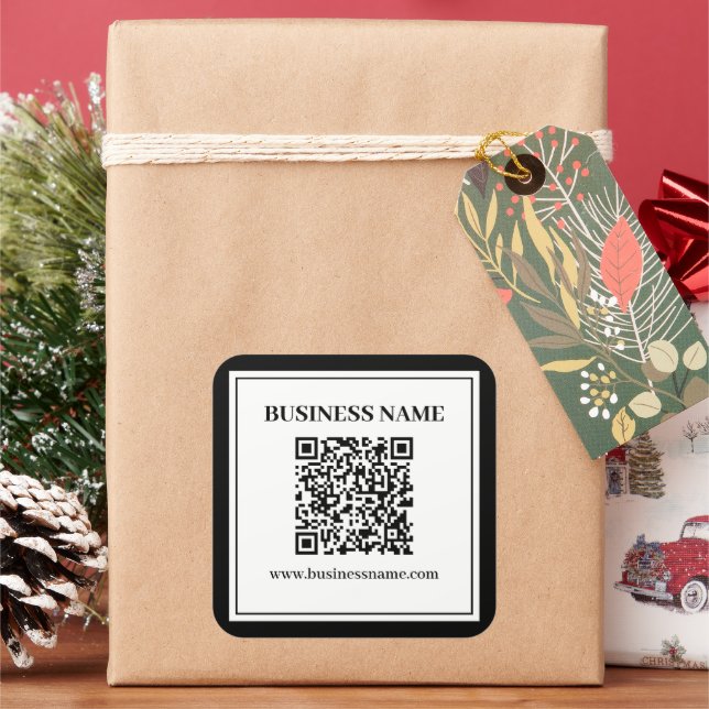 Geschäfts-QR-Code | Schwarz & Weiß Quadratischer Aufkleber (Feiertag)