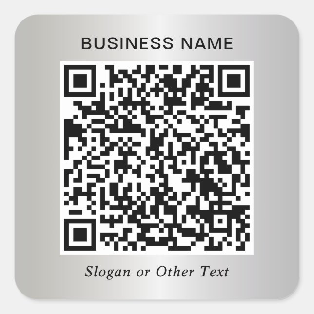 Geschäfts-QR-Code Silber Quadratischer Aufkleber (Vorderseite)