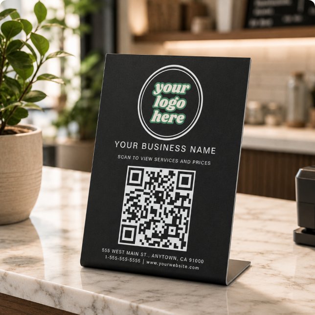 Geschäfts-QR-Code und Logo Sockelschild (Google Reviews | Business Review Link QR Code Pedestal Sign)