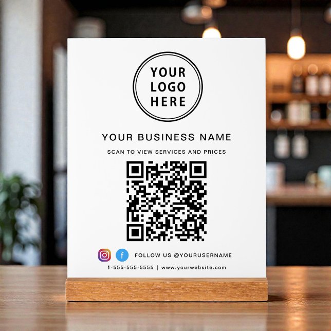 Geschäfts-QR-Code und Logo Weiß Acrylschild (Business QR Code and Logo White Acrylic Sign)
