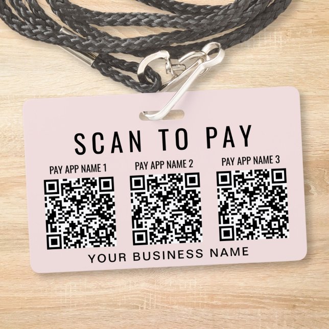 Geschäfts-Scan-to-Pay-3-QR-Codes Rosa Ausweis (Business Scan to Pay 3 QR Codes Pink Badge)
