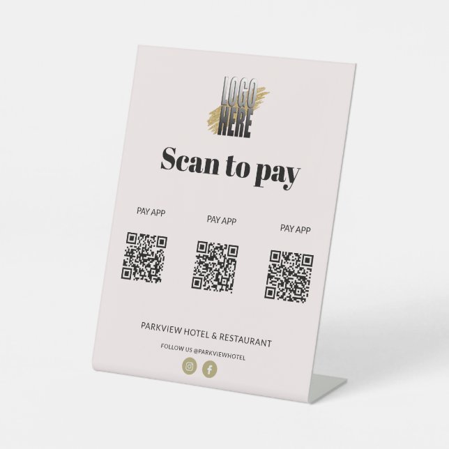 Geschäfts-Scan-to-Pay-Apps 3 QR-Code Rosa  Sockelschild (Vorderseite)