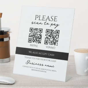 Geschäfts-Scan zum Bezahlen mit personalisiertem Q Sockelschild