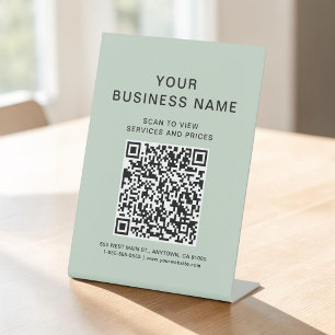 Geschäfts-Scan zum Verbinden Sage Green QR-Code Sockelschild