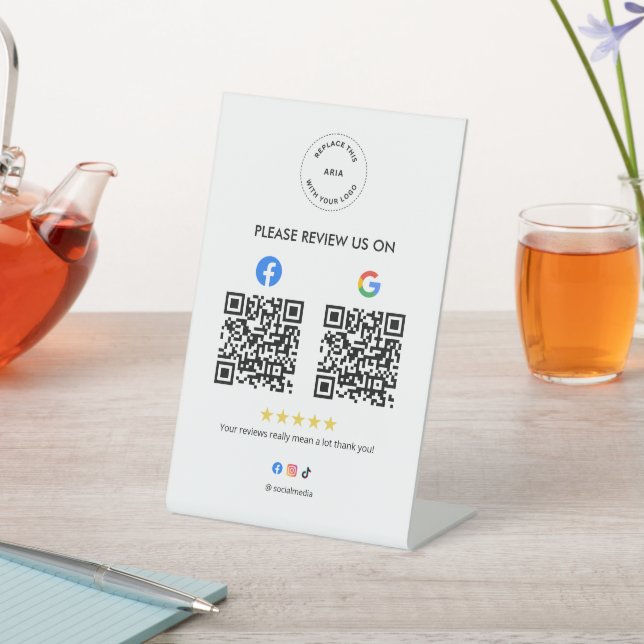 Geschäfts-Sozialreview-Podest-Schild mit QR-Code Sockelschild (In SItu)