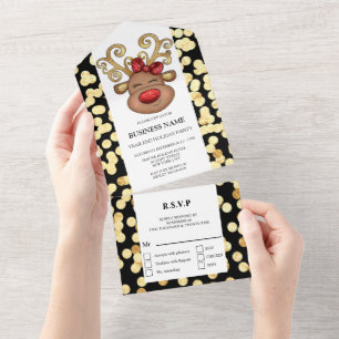 Geschäfts-Weihnachtsfeier rot gold schwarz elegant All In One Einladung