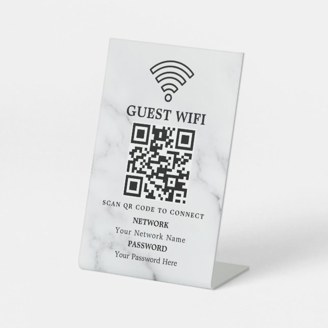 Geschäfts-WLAN-Netzwerk-QR-Code personalisiert Sockelschild (Vorderseite)