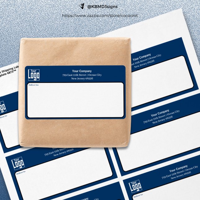 Geschäftsadresse des Schwarz-weißen Logos (Blue Black White Custom Logo Business Address Label)