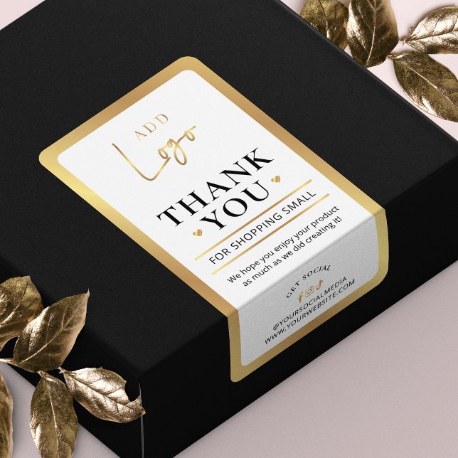 Geschäftsbestellung für elegante Gold-Logos Vielen (Business Thank You For Order Packaging Stickers in white and faux gold with space for your logo)