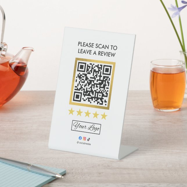 Geschäftsbewertungs-Tischschild l QR-Code Sockelschild (In SItu)