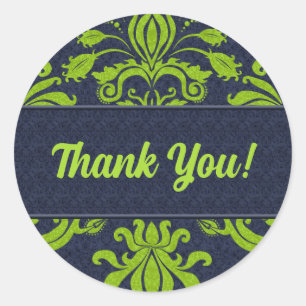Geschäftsdanken Green und Navy Damask Runder Aufkleber
