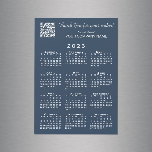 Geschäftsdanken QR Code 2026 Calendar Navy Magnetkarte (Business Thank You QR Code 2026 Calendar Navy Magnet in situ)