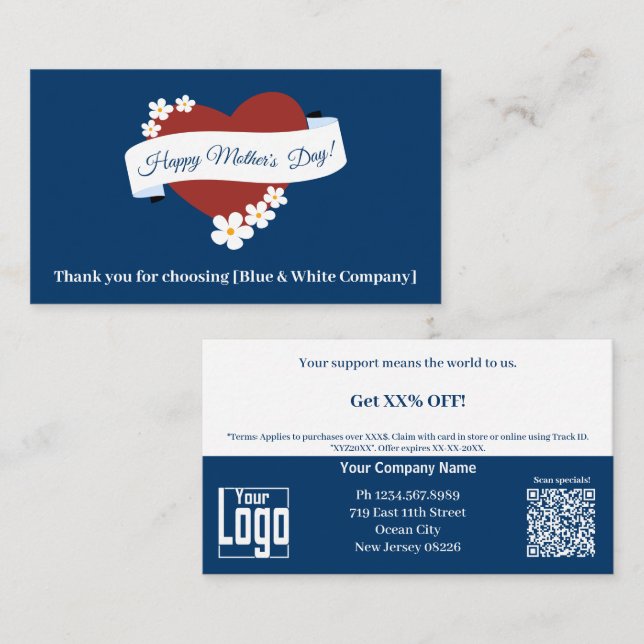 Geschäftsdanken Rotes Herz Glücklicher Muttertag Rabattkarte (Vorne/Hinten)