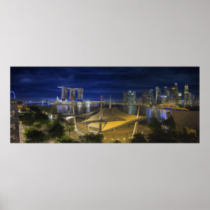 Geschäftsgebiet-Skyline-Nacht Singapurs zentrale Poster