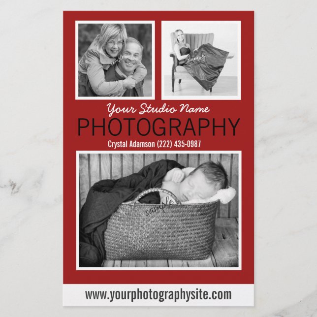 Geschäftshandbuch für Fotografen mit drei Fotos Flyer (Vorne)