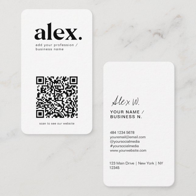Geschäftskarte für moderne schwarz-weiße QR-Logos Visitenkarte (Vorne/Hinten)